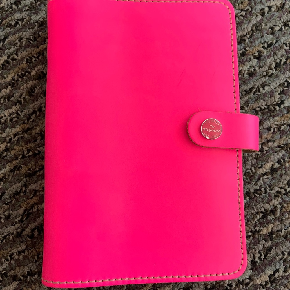 FluoroPink Filofax Planner with Snap Closure - Genuine leather- like new